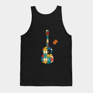 Retro Style Puzzle Classical Guitar Silhouette Tank Top